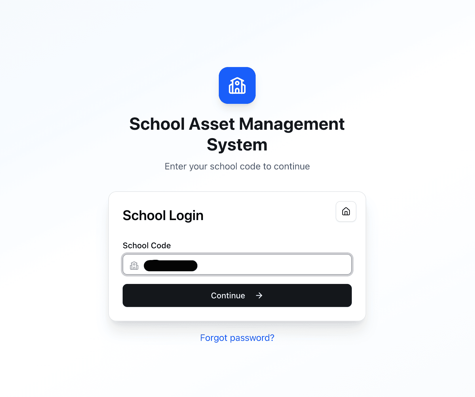 Step 1 — open the school portal and enter your school code