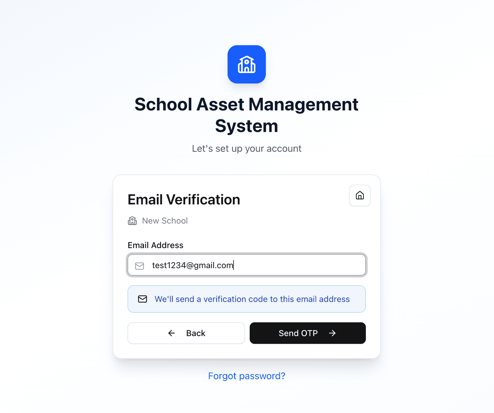 Step 2 — verify with the OTP sent to your registered contact